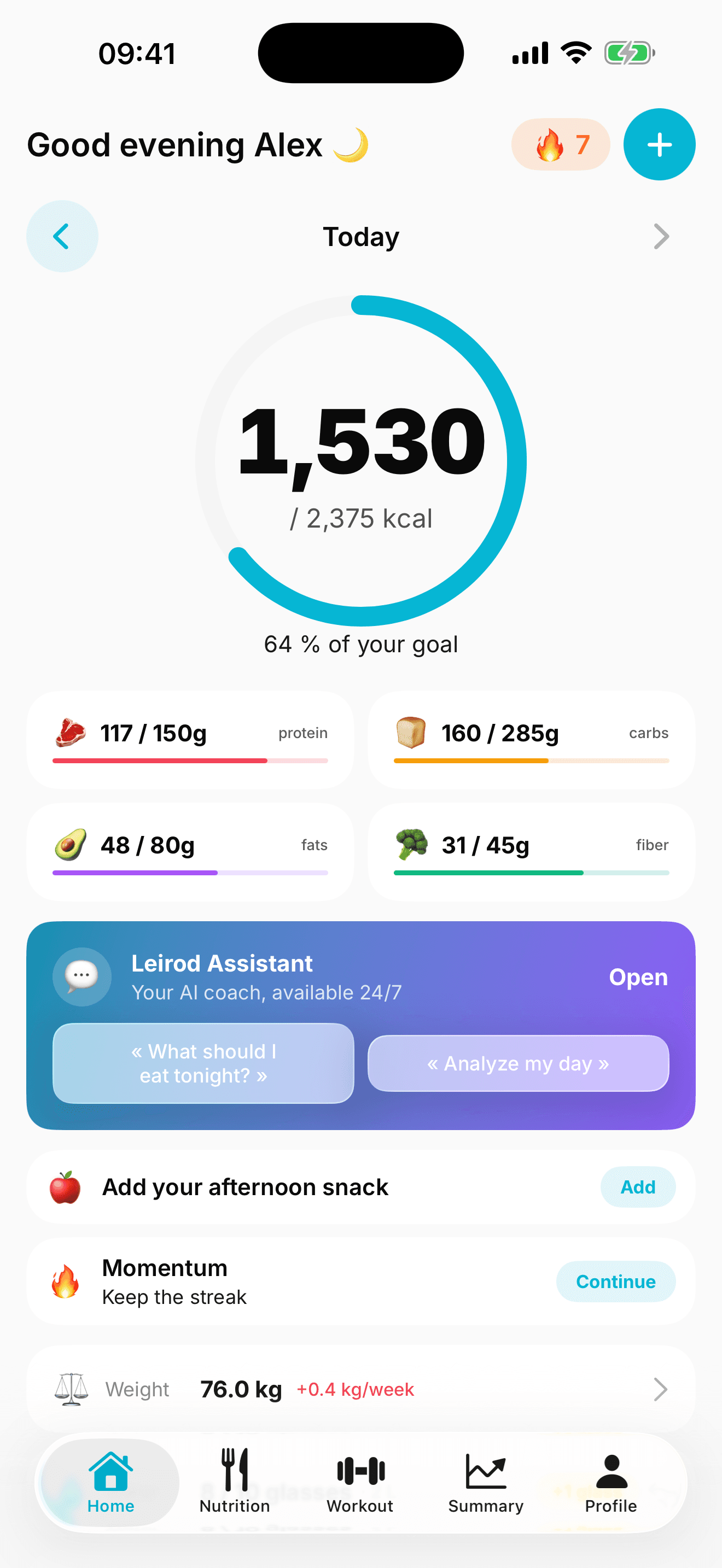 Leirod mobile app home screen