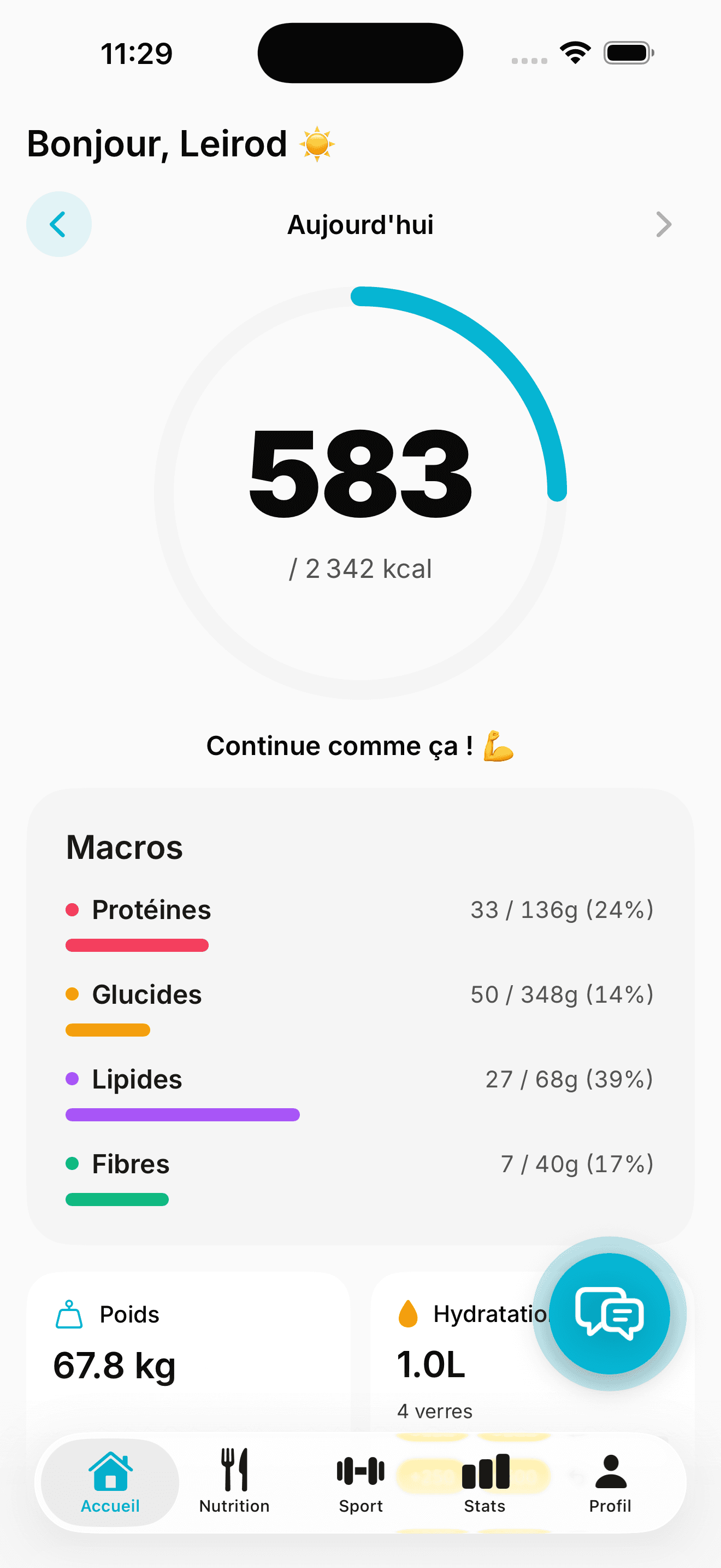 Écran d'accueil de l'application mobile Leirod